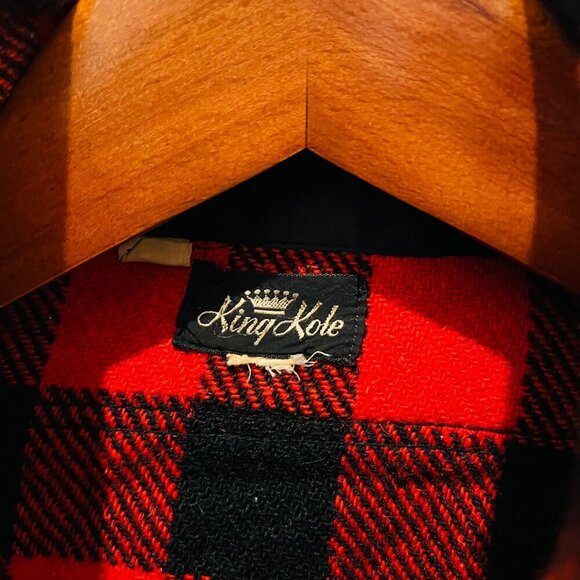 VTG Men's KING KOLE 100% Wool RED BLACK BUFFALO PLAID Button Long Sleeve Shirt L - Picture 2 of 16